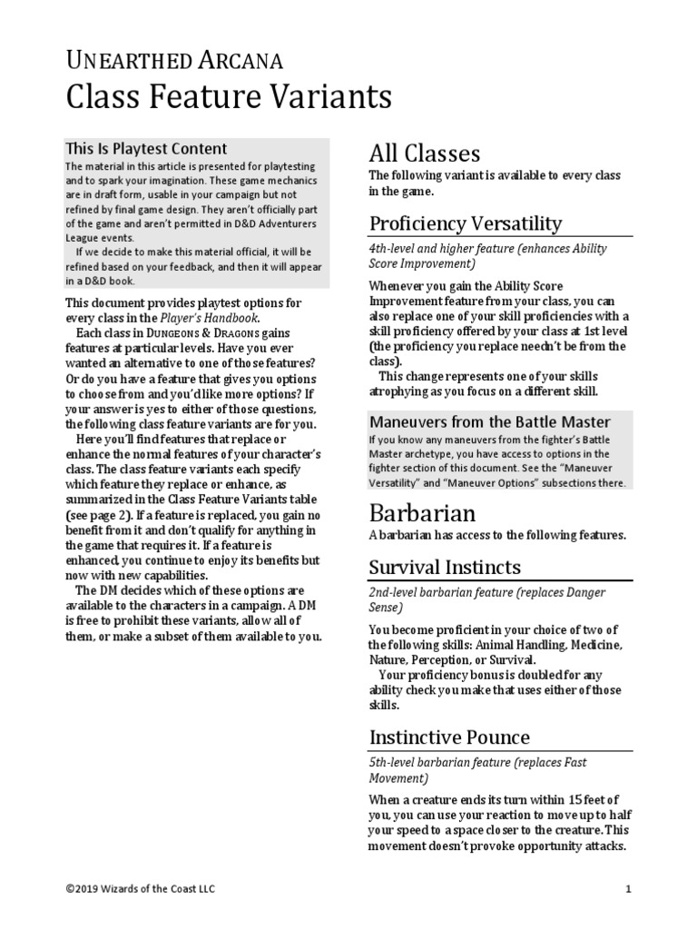 Ua Classfeatures Pdf Magician Fantasy Dungeons Dragons