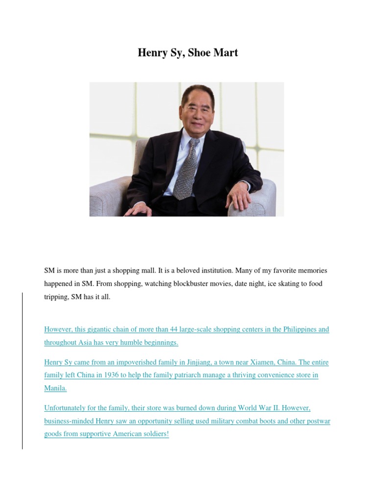 Henry Sy: From Humble Beginnings to SM | PDF | Retailing | Retail