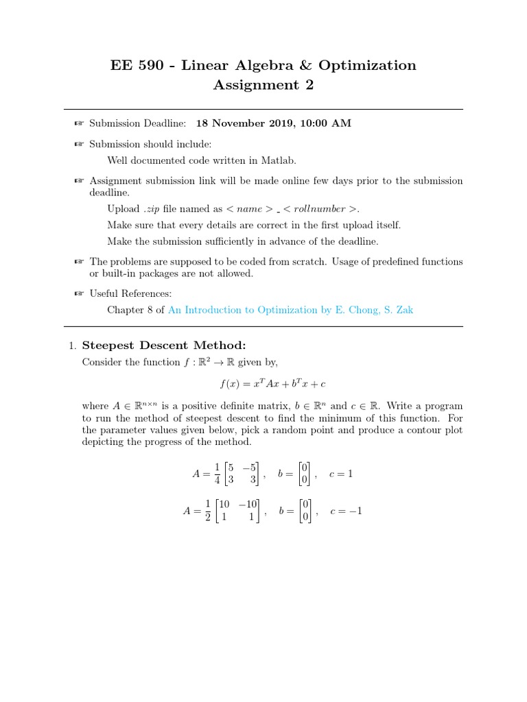 EE 590 - Linear Algebra & Optimization Assignment 2: Steepest Descent ...