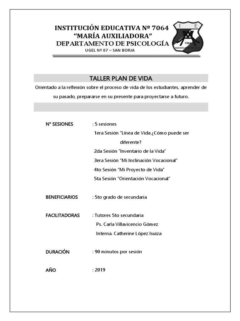 Taller Plan de Vida 5to Secundaria | PDF | León | Aprendizaje