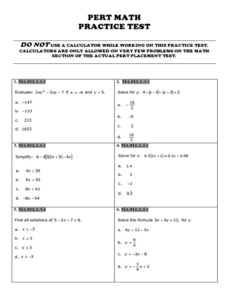 Pert Math Practice Test Do Not Pdf