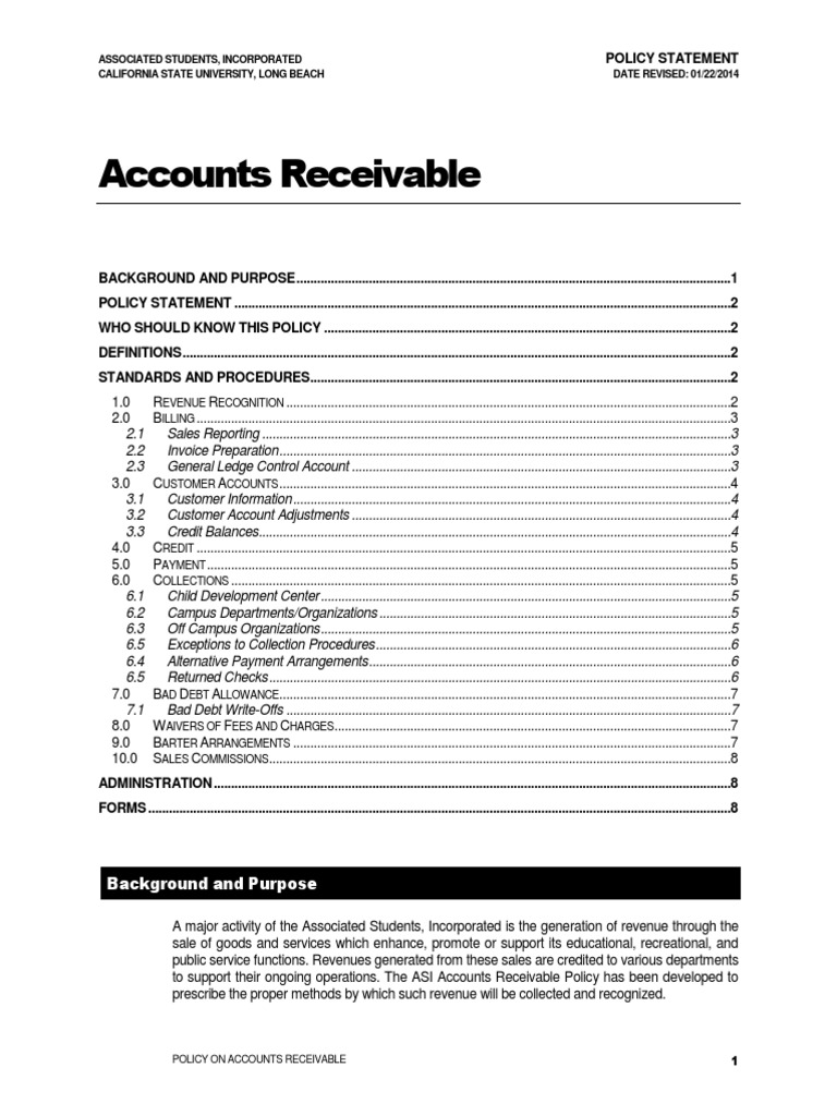ASI Accounts Receivable Policy Overview | PDF | Debits And Credits ...