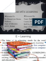 Seminar On E-Learning: Presented To: Dr. Hemant Lata Sharma Professor Dept. of Education M.D.U., Rohtak