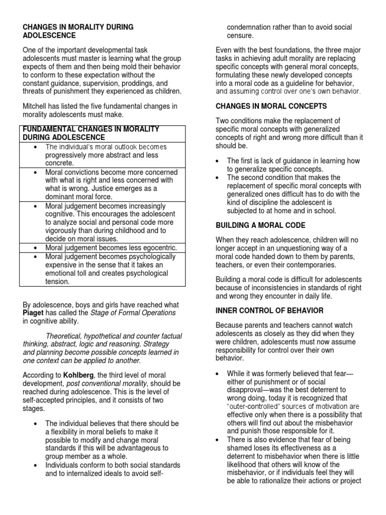 Adolescent Moral Development Changes | PDF | Human Sexual Activity ...