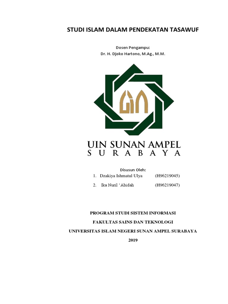 Studi Islam Dalam Pendekatan Tasawuf Dosen Pengampu Dr H Djoko Hartono M Ag M M Pdf