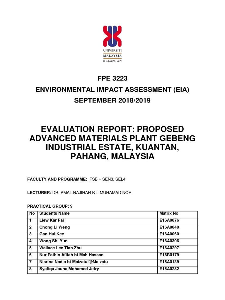 EIA Evaluation for Advanced Materials Plant | PDF | Environmental ...