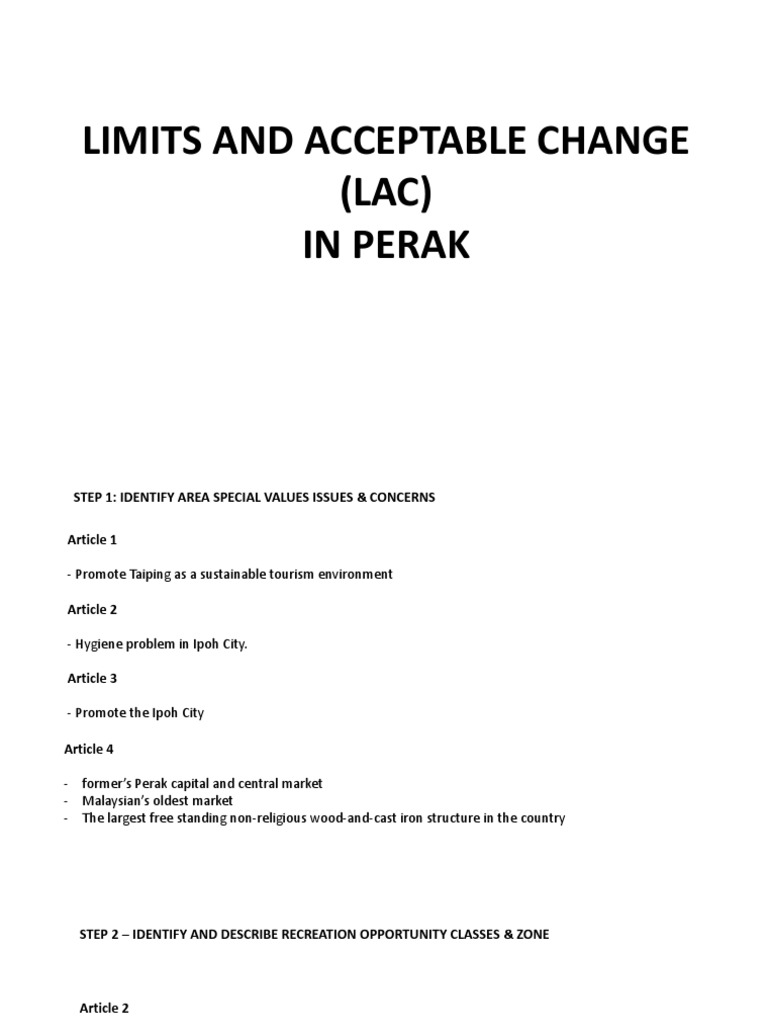LAC Framework for Perak Ecotourism | PDF | Malaysia | Tourism