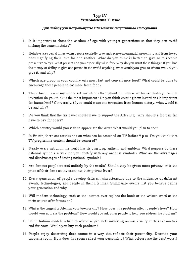 20 Topics for English Speaking Practice | PDF | Reason | Test (Assessment)