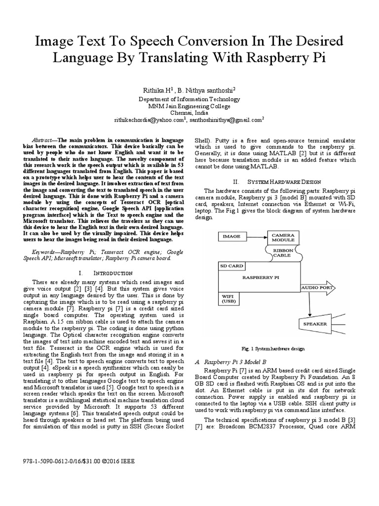 image-text-to-speech-conversion.pdf | Raspberry Pi | Optical Character ...