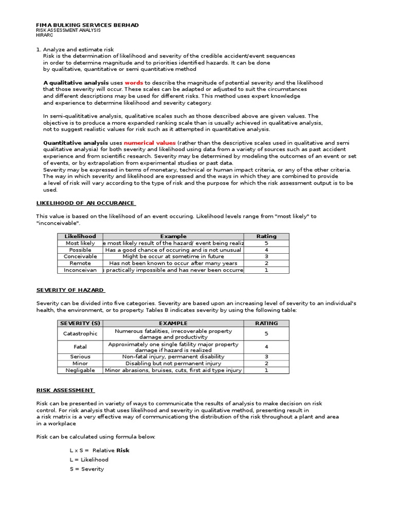 HIRARC Risk Assessment for Fima Bulking | PDF | Qualitative Research ...