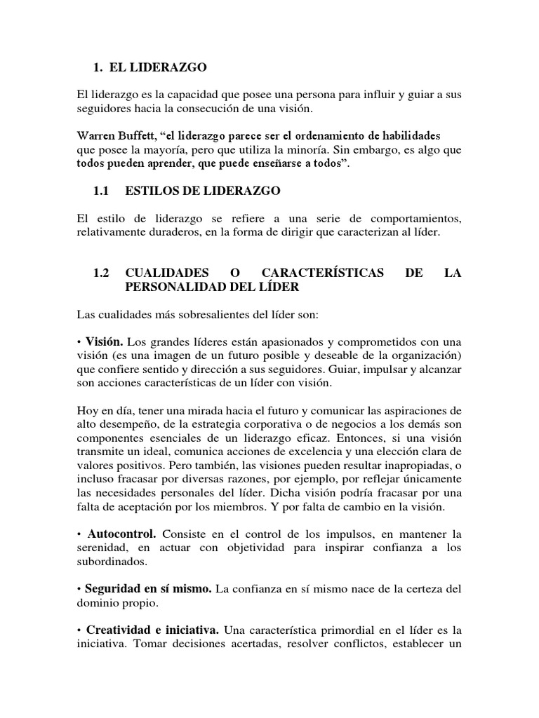 Estilos y Cualidades del Liderazgo | PDF | Liderazgo | Toma de decisiones