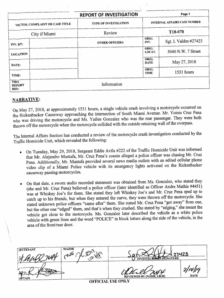 IA Report of Investigation