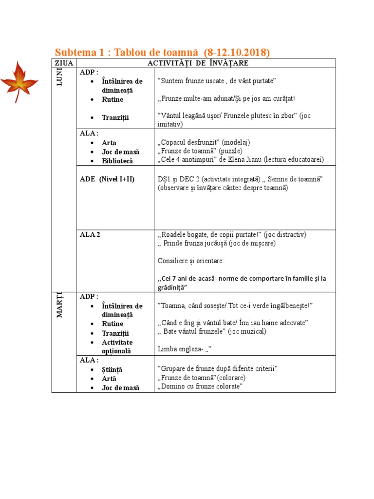 Proiect Tematic Toamna | PDF
