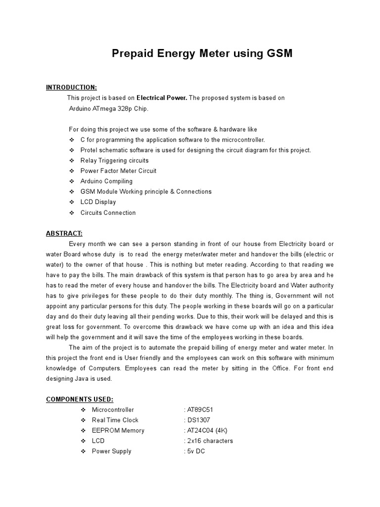 GSM-Based Prepaid Energy Meter | PDF | Modem | Power Supply