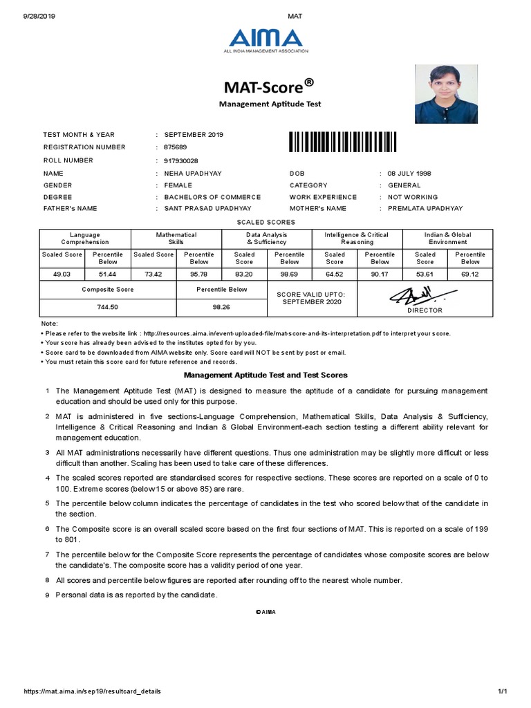 MATScore Management Ap Tude Test PDF Percentile Test (Assessment)