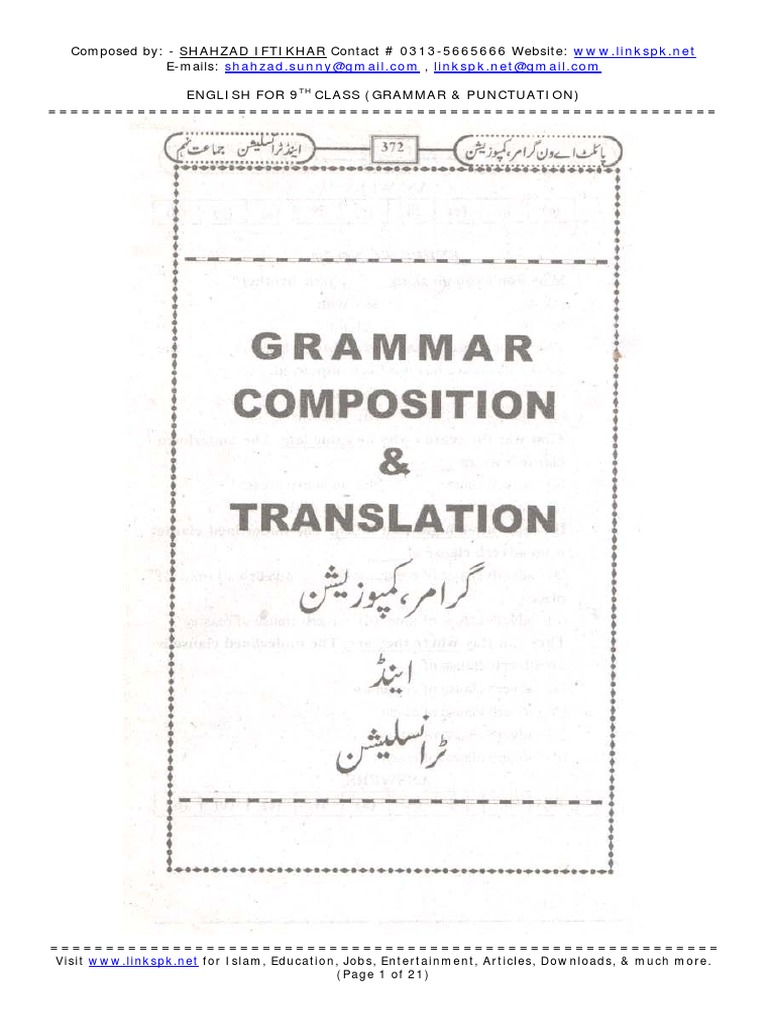 9th Class English Grammar Guide | PDF | Linguistics