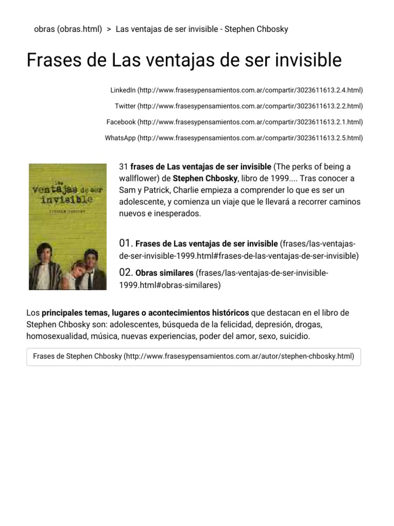 Las Ventajas De Ser Invisible Subtitulada Espanol Las Ventajas de Ser Invisible | PDF