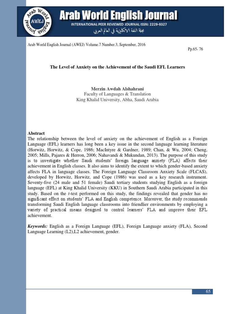 Anxiety Impact on Saudi EFL Learners | PDF | English As A Second Or ...