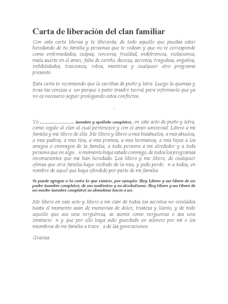 Carta de Liberación Del Clan Familiar | PDF