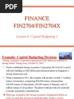 Finance FIN2704/FIN2704X: Lecture 8: Capital Budgeting 1