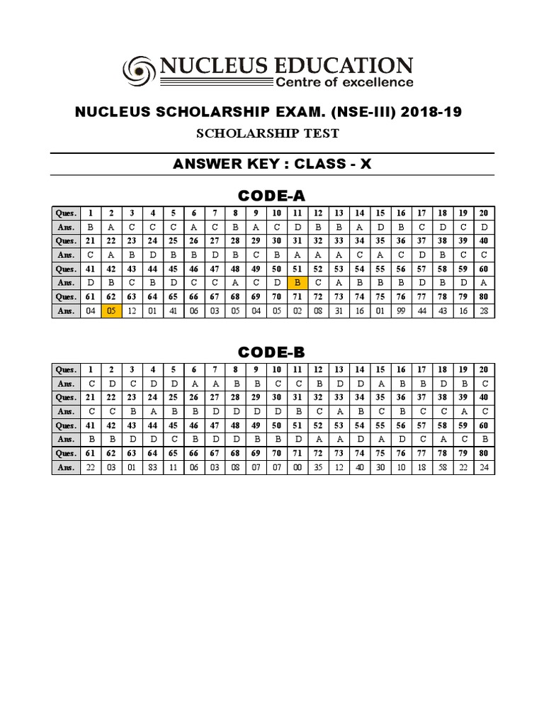 Ans Key Class 10 (NSE III) (Region C) | PDF