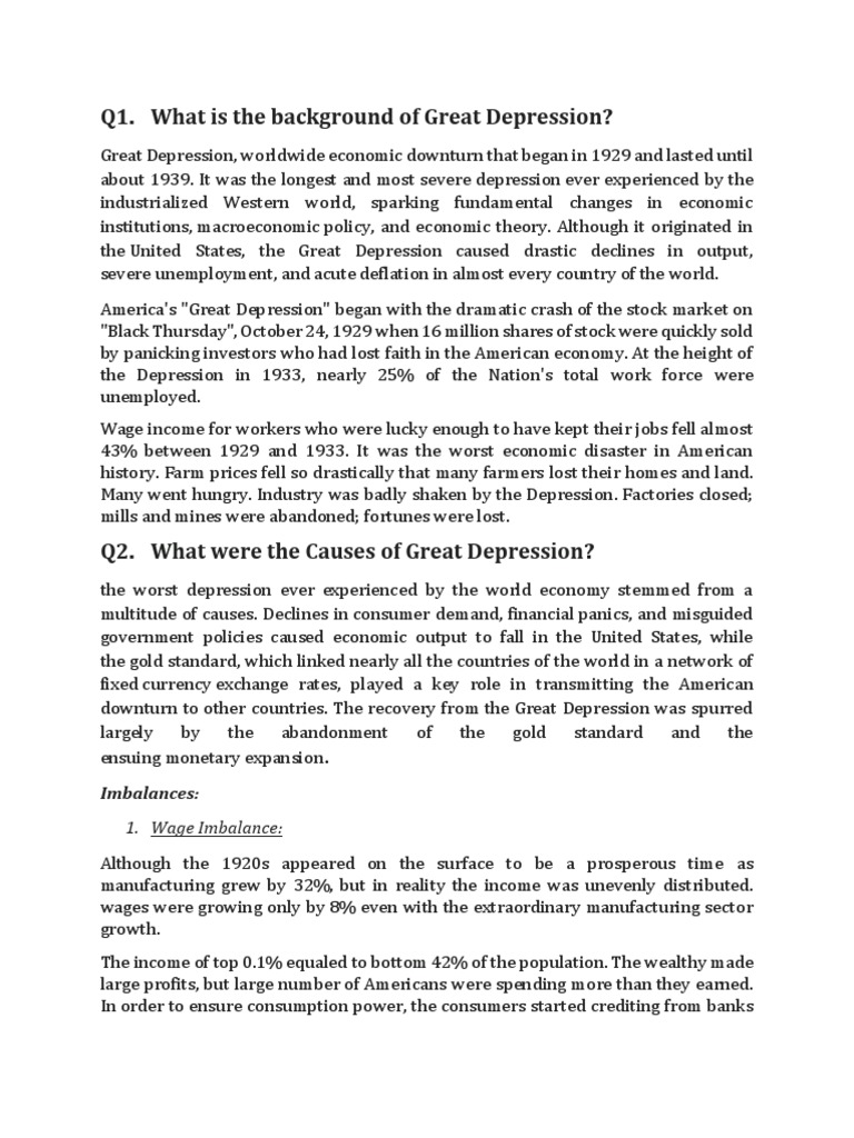 Causes and Effects of the Great Depression | PDF | Great Depression ...