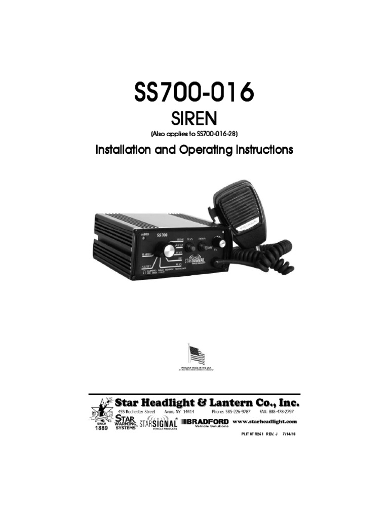 SS700 Siren Installation Manual | PDF | Electrical Connector | Switch