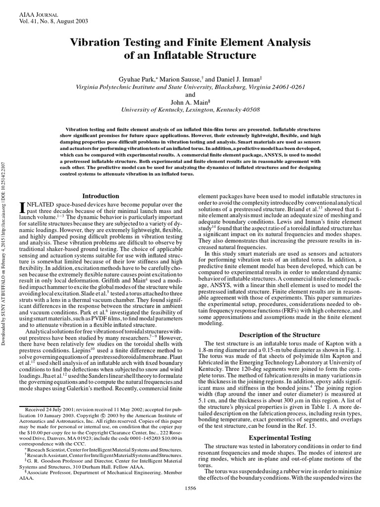 Vibration Testing and Finite Element Analysis of An in Atable Structure ...