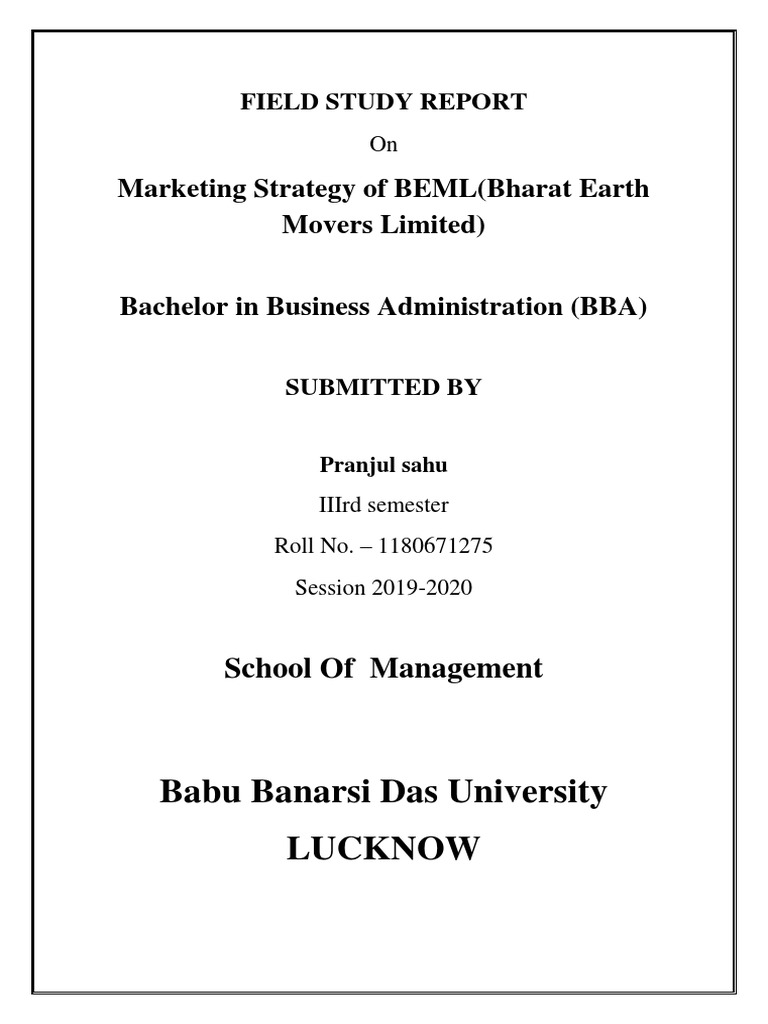 Field Study Report On Beml PDF Transport Business