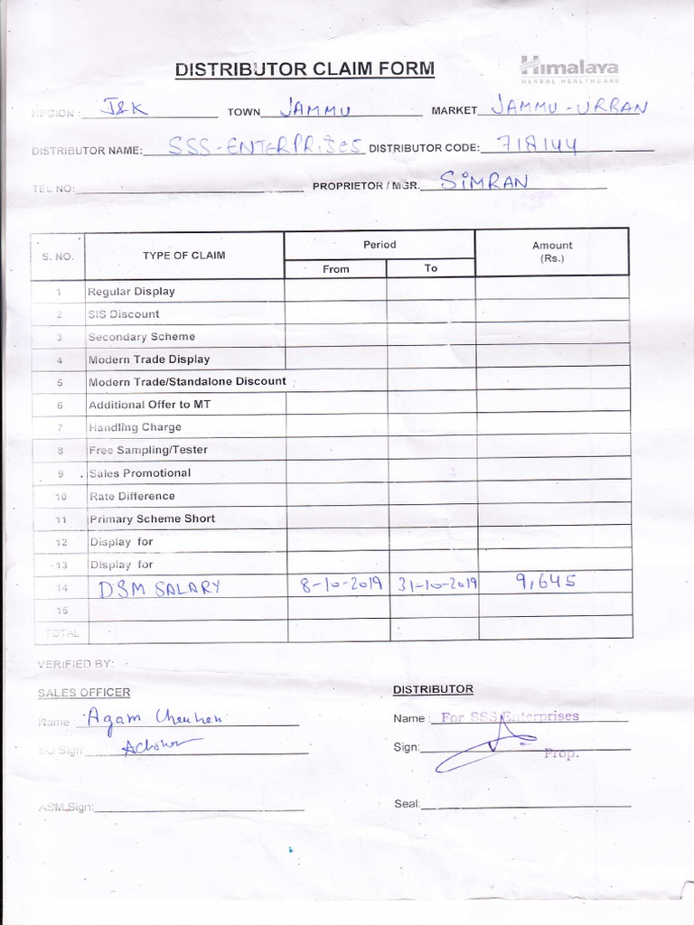 Distributor Claim Form Template | PDF