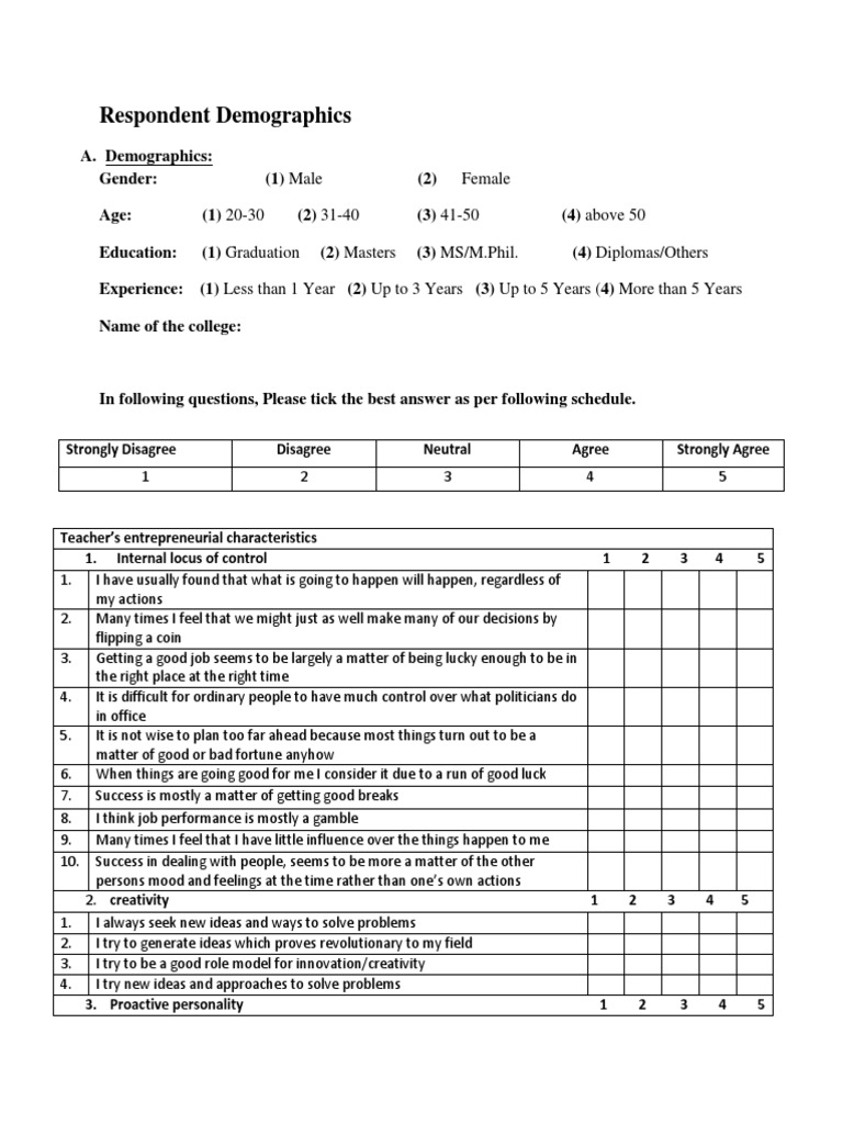 Respondent Demographics | PDF | Creativity | Behavioural Sciences