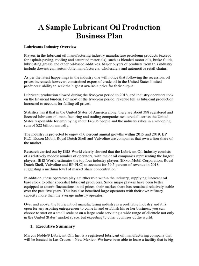 oil company business plan