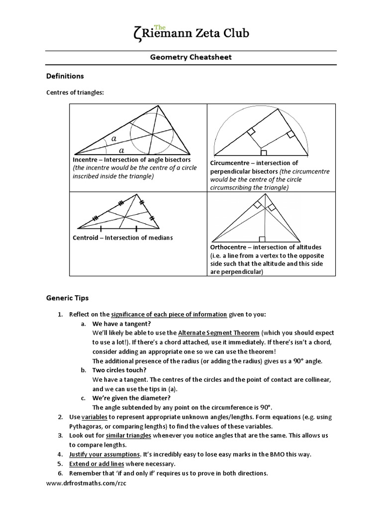 Geometry Tips for Math Students | PDF | Triangle | Circle