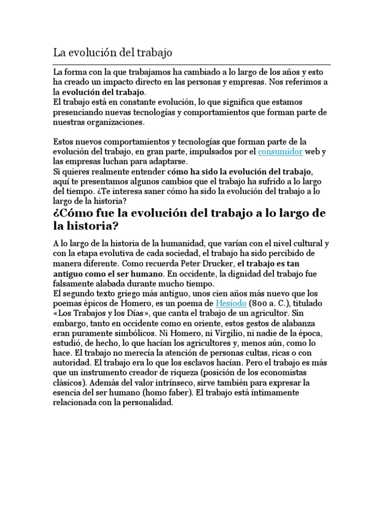 Evolución del Trabajo a lo Largo de la Historia | PDF | Evolución ...