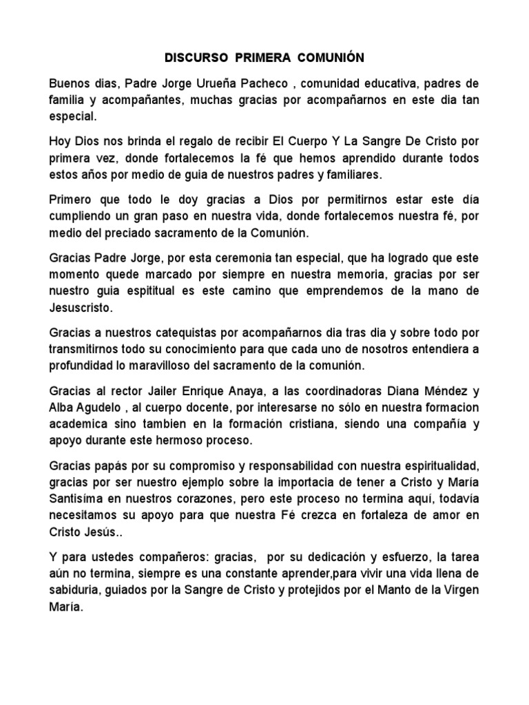 Discurso Primera Comunion