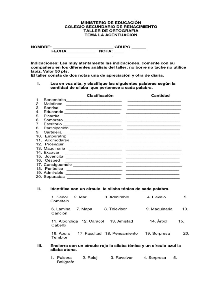 Taller de Acentuación y Ortografía | PDF | Voz humana | Idiomas