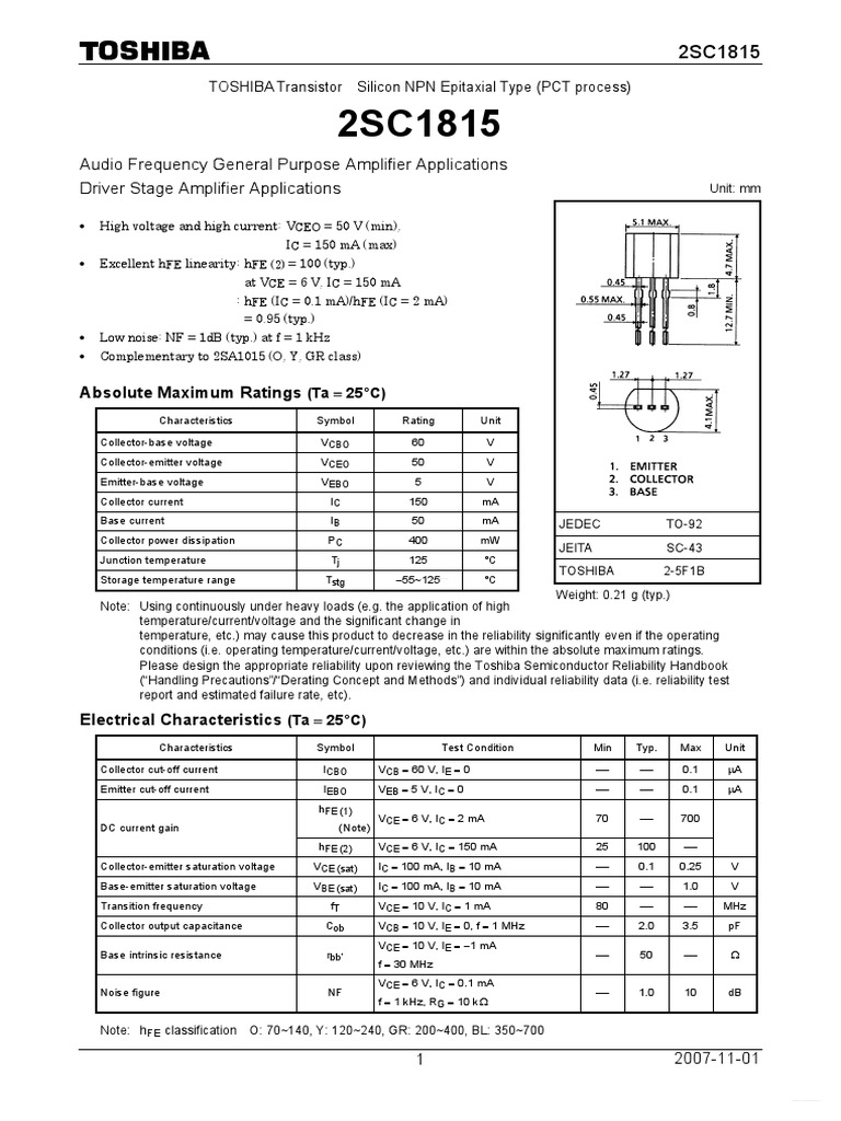 C1815 ToshibaSemiconductor PDF | PDF | Reliability Engineering | Safety