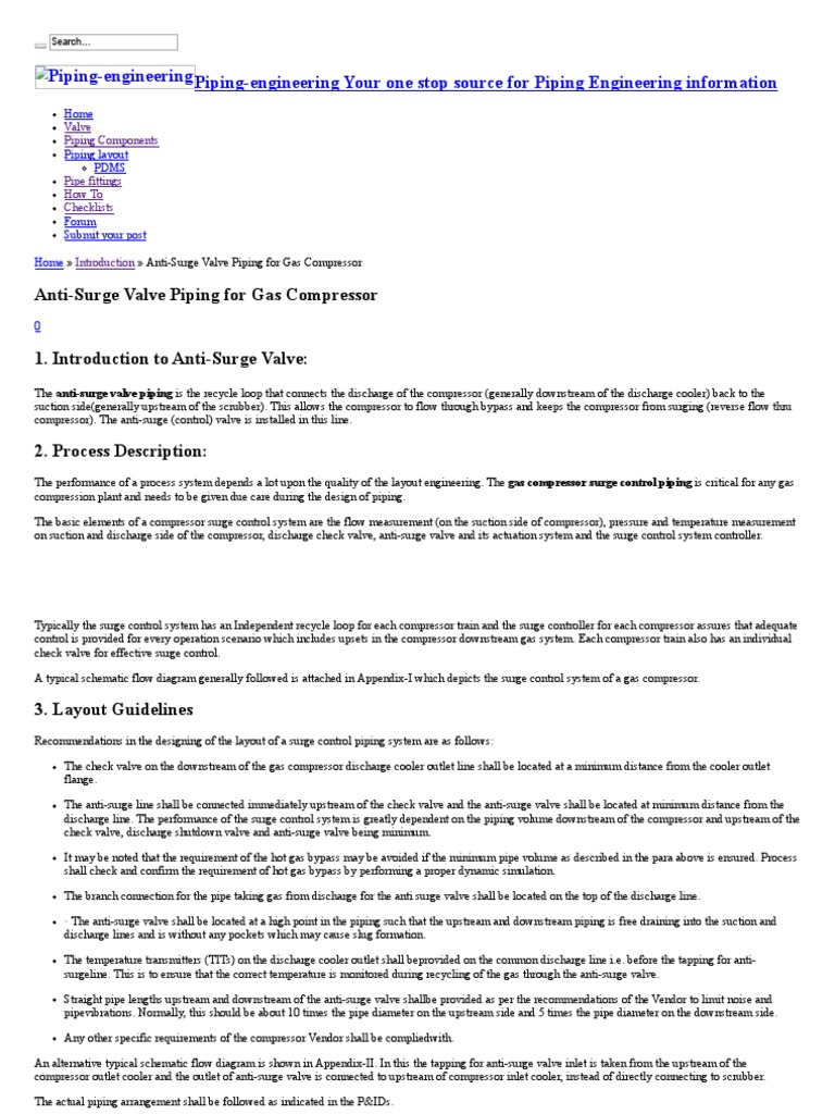 Anti-Surge Valve Piping For Gas Compressor - Piping-Engineering | PDF ...