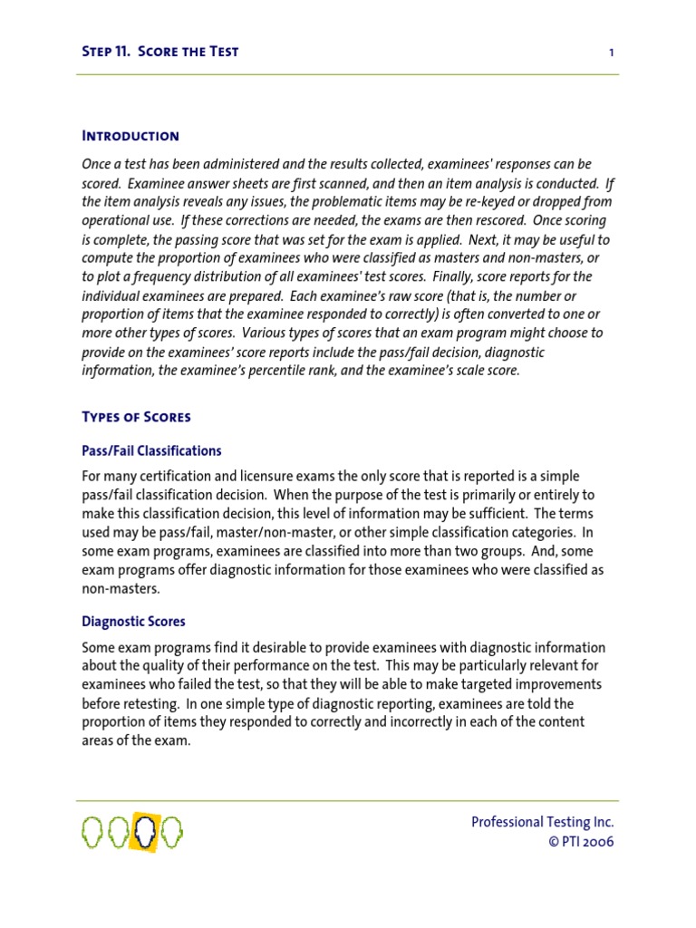 Step 11. Score The Test: Pass/Fail Classifications | PDF | Percentile ...
