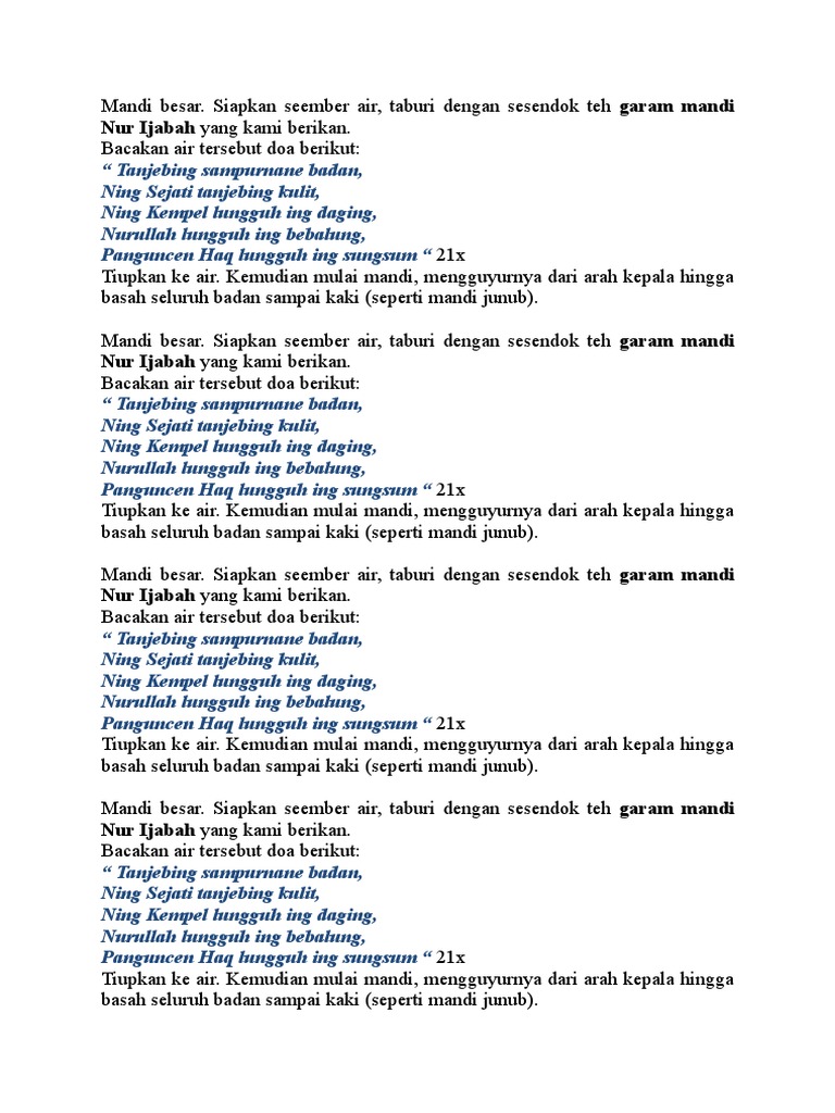 Doa dan Tata Cara Mandi Besar | PDF