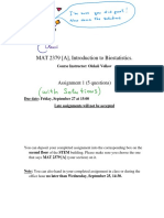 MAT 2379 (A), Introduction To Biostatistics.: Assignment 1 (5 Questions)