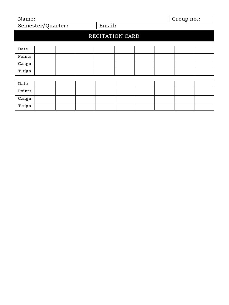 Recitation Card Template for Groups | PDF | Foreign Language Studies