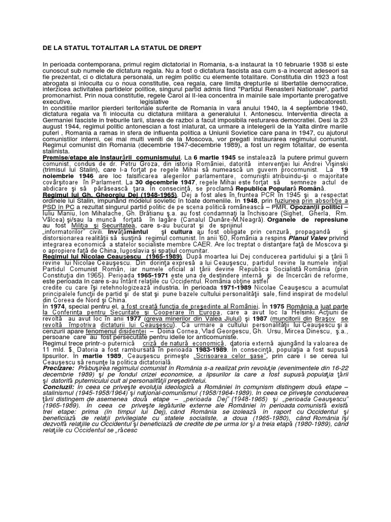 de La Statul Totalitar La Statul de Drept PDF | PDF
