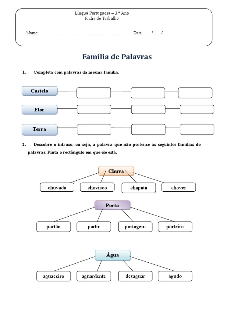Exercícios de Famílias de Palavras | PDF | Estudos de Línguas Estrangeiras