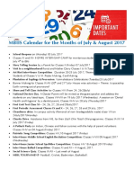 MBIIS Calendar For The Months of July & August 2017