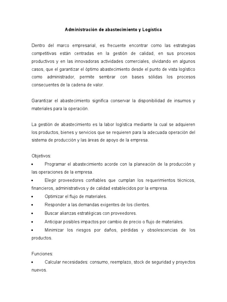 Estrategias de Abastecimiento Logístico | PDF | Logística | Calidad ...