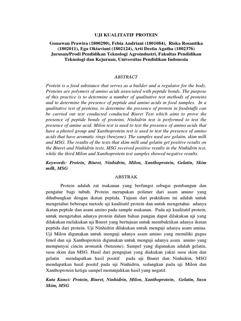 Laporan Praktikum Uji Kualitatif Protein