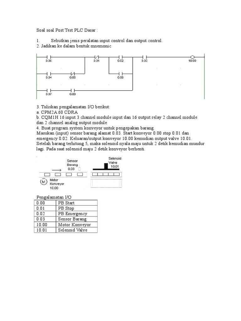 Soal Post Test PLC Dasar dan Program | PDF | Teknologi & Rekayasa