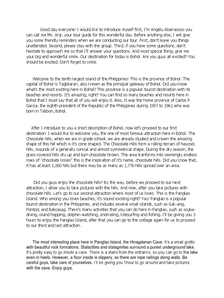 Bohol Tour Guide Commentary Script | PDF