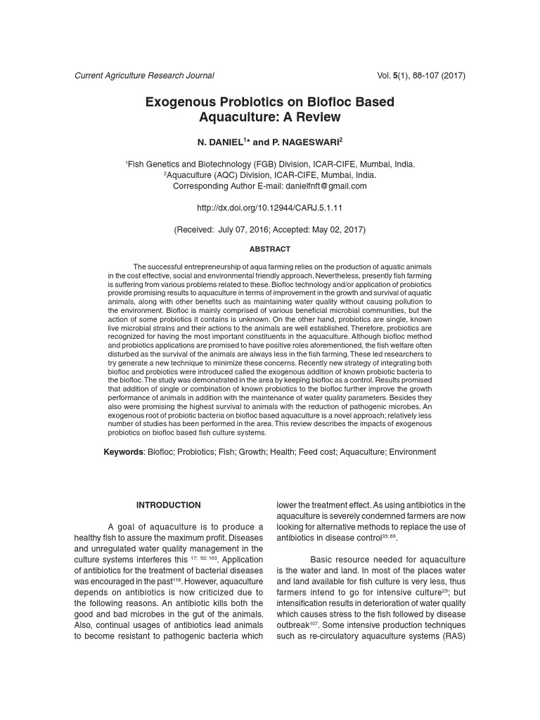 Probiotics On Biofloc | PDF | Probiotic | Aquaculture